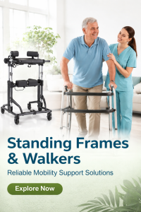 Standing frames and walkers providing reliable mobility support for rehabilitation and daily use